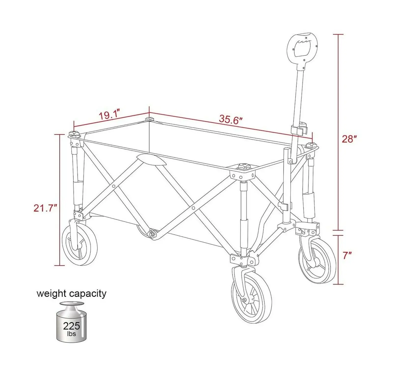 Collapsible Folding Utility Wagon Quad Compact Outdoor Garden Camping Cart with Removable Fabric