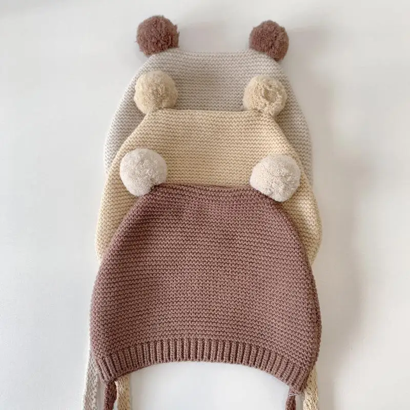 Autumn And Winter Baby Cute Ball Knitted Hat For Boys And Girls Baby Ear Protection Warm Hat