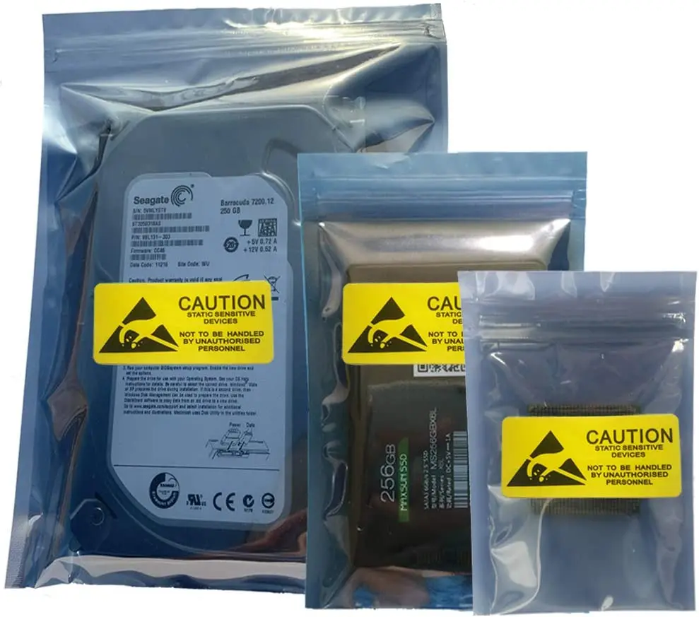 Silver Gray Premium Plastic Static-Free Resealable Zip Lock Bags for SSD HDD and Electronic Device, antistatic shielding bags