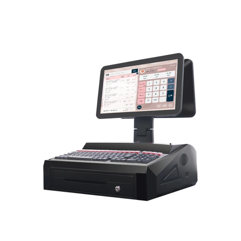 High Quality Wholesale 15.6Inch Dual Screen POS Cash Register Machine 2+32GB Touch Screen POS System Built In Printer Keyboard