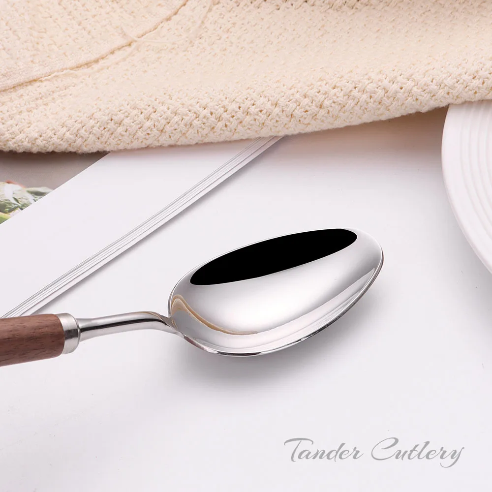 Vintage Walnut Wood Silverware Knife Spoon Fork Reusable 18/10 Stainless Steel Wooden Handle Cutlery Set