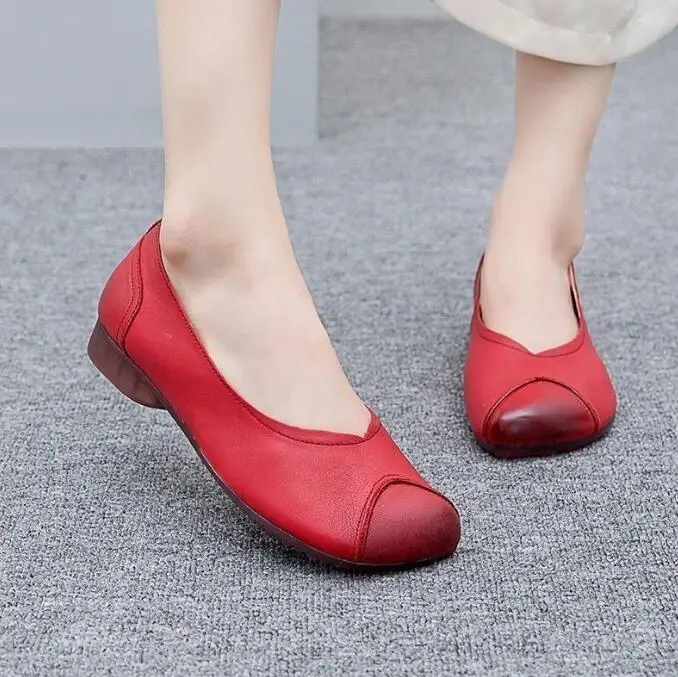 wholesale high quality genuine leather Slip on designer simple shoes women flat Leather Ballet Flats Boat shoe adult Merry Jane