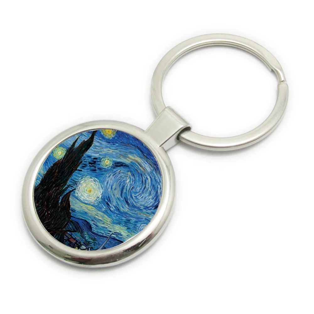 Custom Epoxy Printed Van Gogh Art Wholesale Souvenirs Metal Key Chains For Tourist Gift