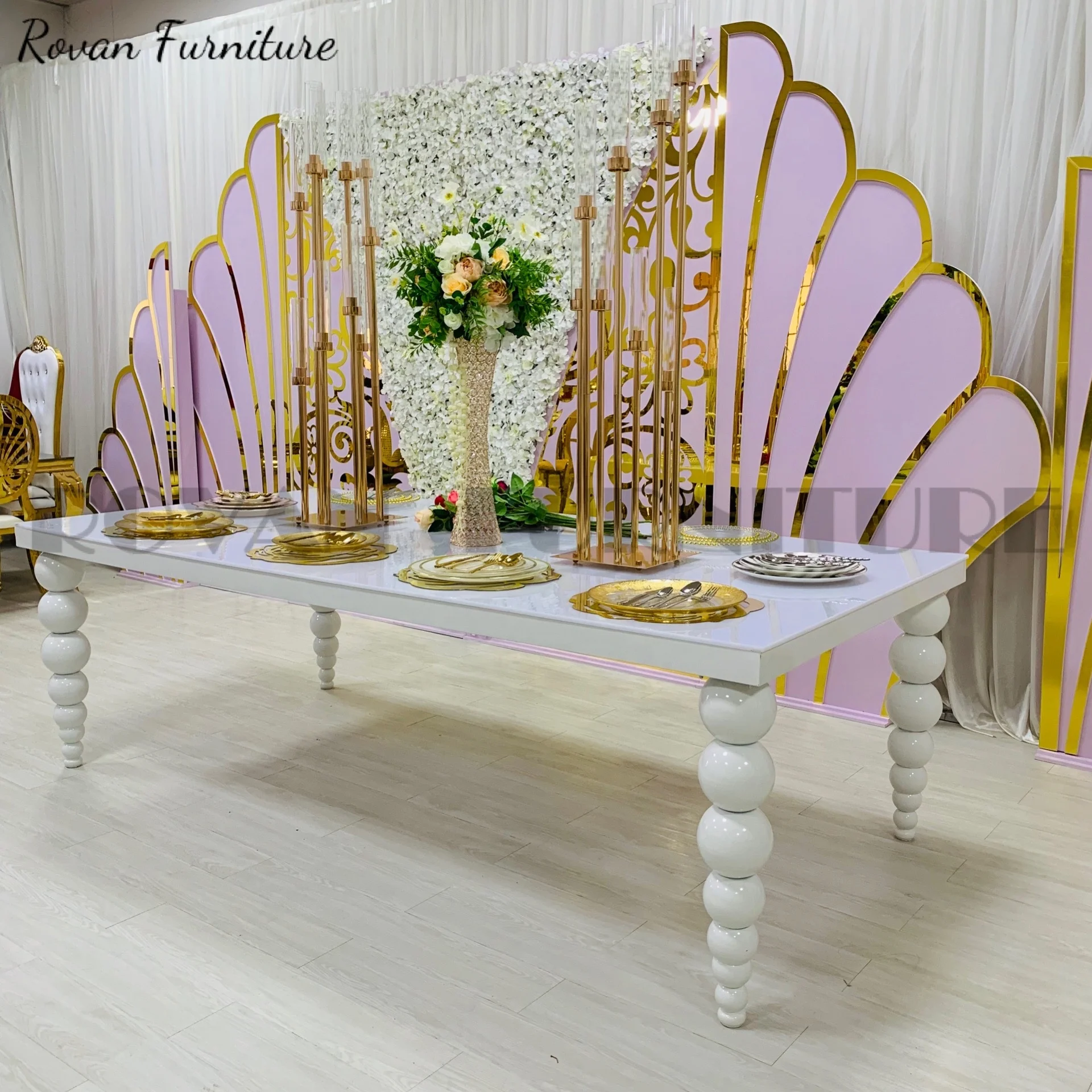 Best design banquet event party supplies metal wedding table with crystal luxury white stainless steel event dining table