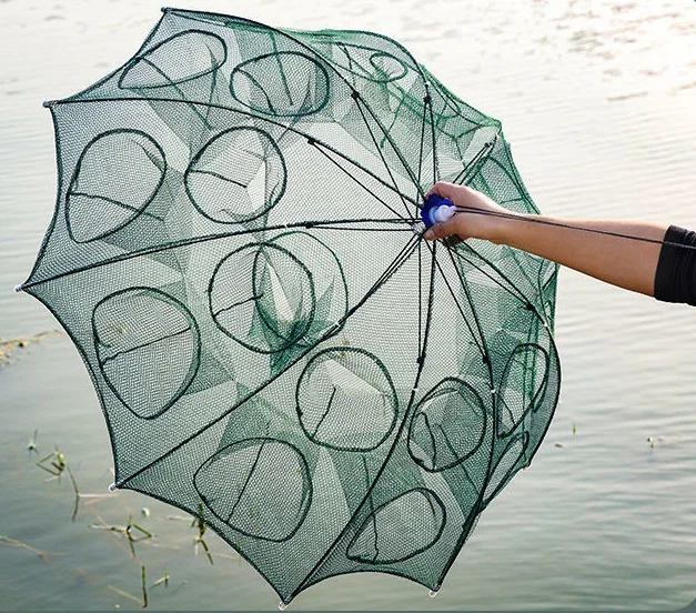 China 8 Side 4-22 Holes Foldable automatic folding lobster cage umbrella fishing shrimp trap