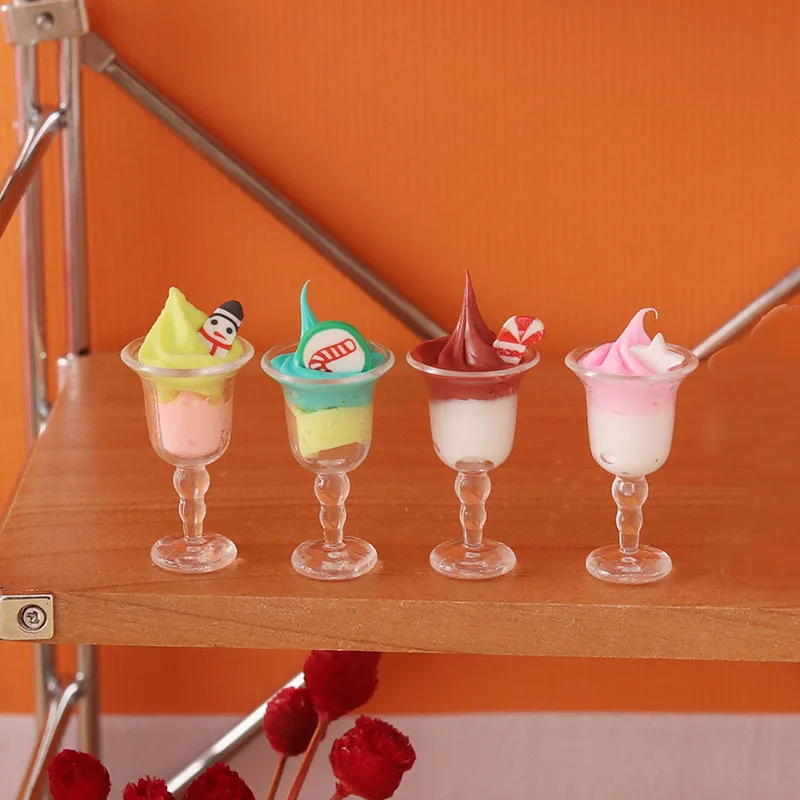 (1set=4 pcs) New arrival dollhouse miniature mini Elf doll Christmas Series Ice Cream Cup dessert for elf decoration