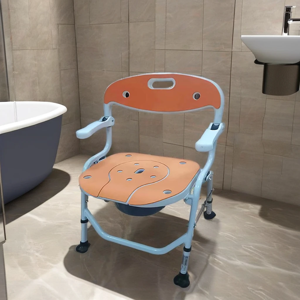One-Touch Folding Shower Toilet Chair Safety Equipment for Elderly Care & Bathroom Use Rehabilitation Therapy Supplies