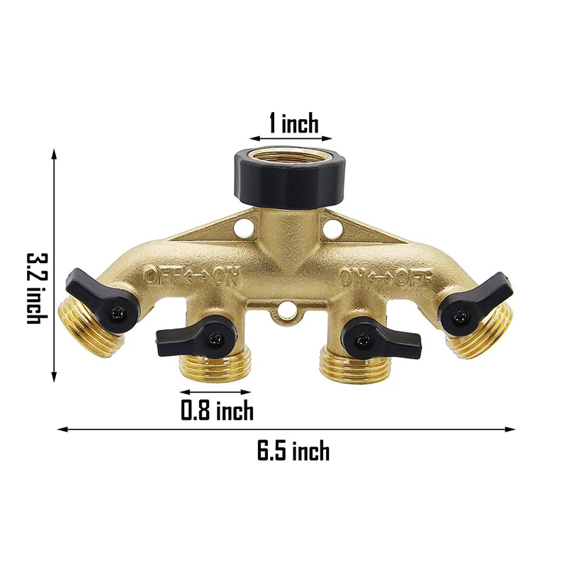 Green Rain Valves 4 Way Water Valve Manifold Brass Hose Faucet Manifold, Garden Hose Adapter Connector, Hose Spigot Adapter