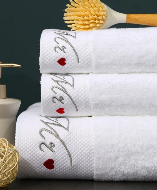 Custom gold thread embroidered logo 100% cotton five star hotel face bath towel set