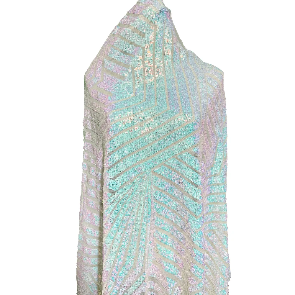 Customized Luxury French Elastic Lace Net Embroidery Cloth Diamond Pattern Rose Gold Sequin Fabric For Party Dress