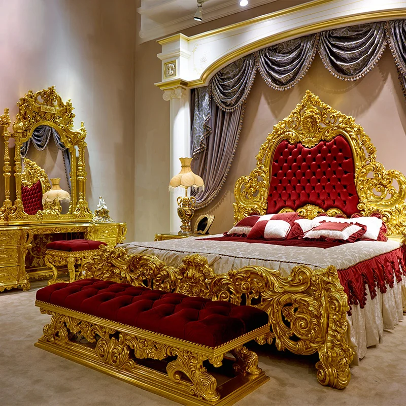 ART22101-Luxury мебель Италия резьба по дереву роскошные классические роскошные сусального золота принцессы набор мебели