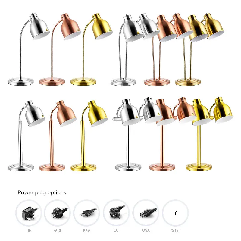 Stainless steel food heat lamp warm lamp Electric food warming desk lamp For buffet Gold BW222-11