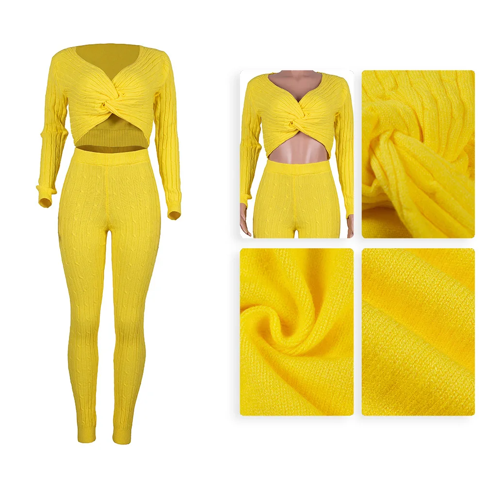 
2021 New Arrivals Sexy Off Shoulder Long Sleeve Women Two Piece Sweater Set For Girl 