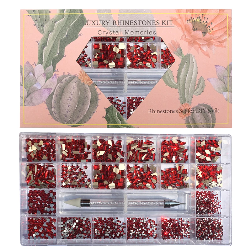 Multi Shapes Glass Diamond Nail Art Gem Kit Iridescent 3D Flatback Ab Color Nail Crystals Rhinestones Stone For Decor