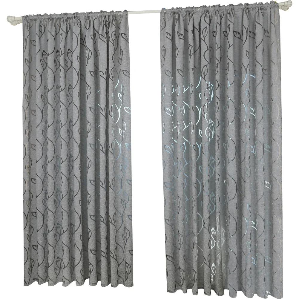 Floral Leaf Voile Drapes Semi Sheer Curtains for the Living Room Bedroom Grey Jacquard Curtain Fabric