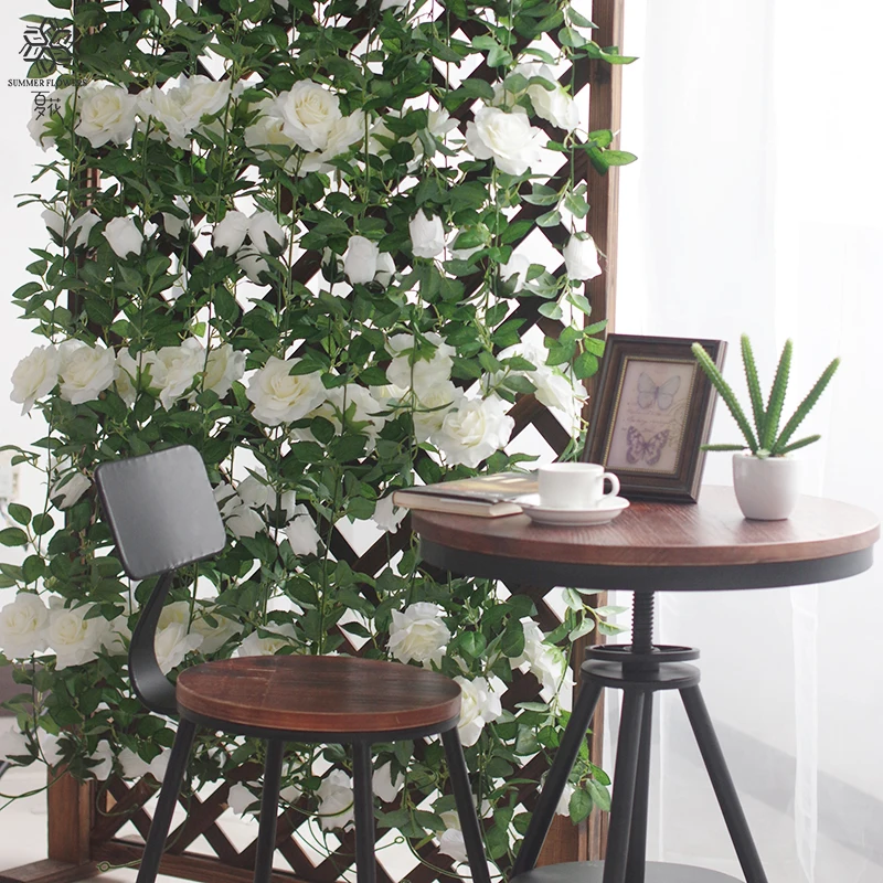 Home Garden Wedding Wall Decor Fake Flowers Decoration White Vines Hanging Artificial Flowers 2m