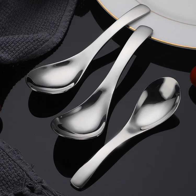 High Quality Food Grade 304 Stainless Steel Round Spoon Silver Dessert Dinner Rice Soup