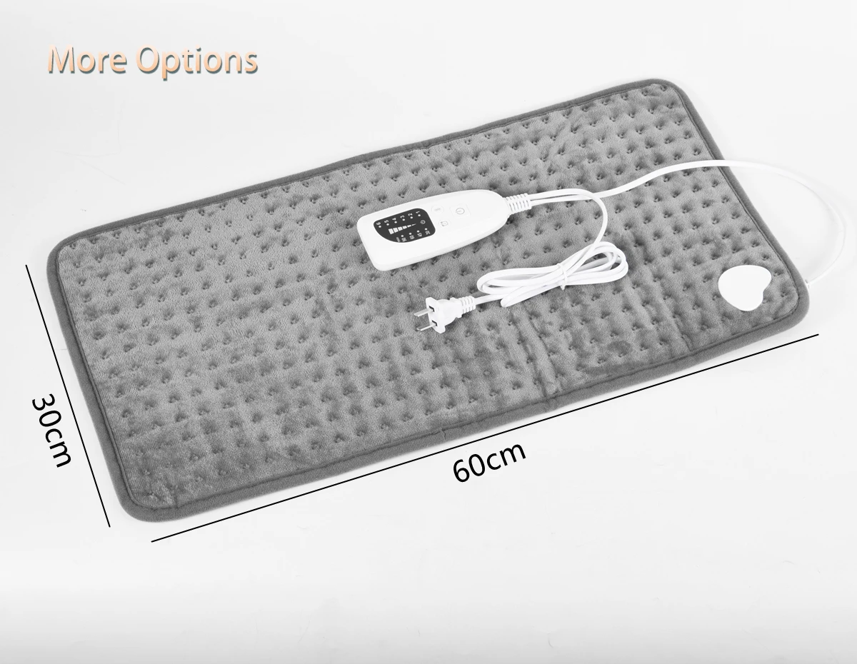 CE Many Types Options 220V 30*60CM 6 Heat Setting Timer Washable Body Electric Heating Pad