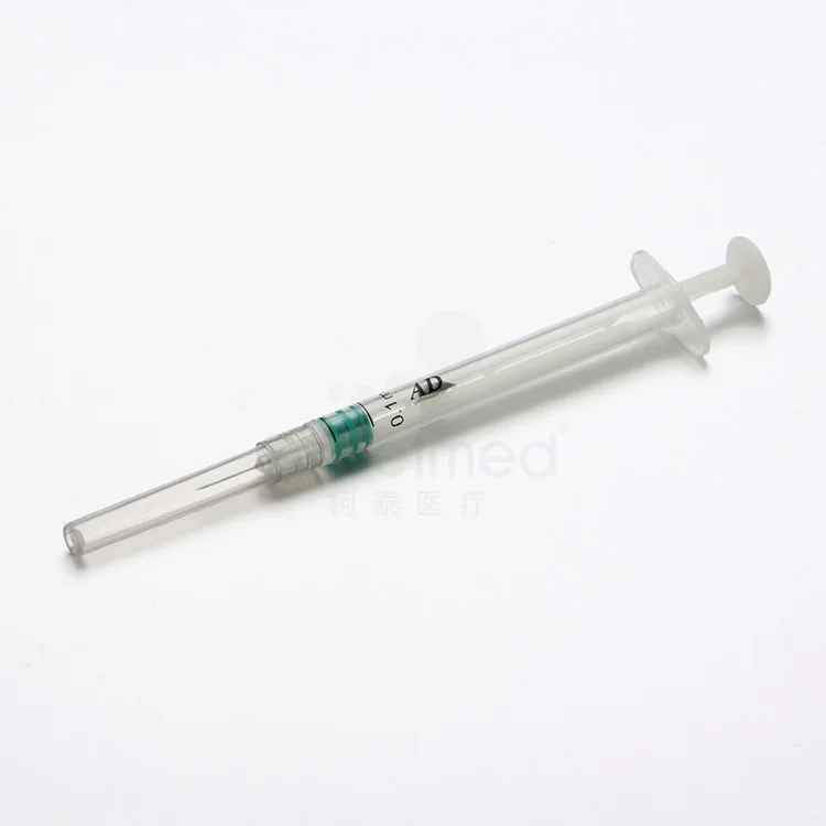 Safety ad syringe 2 parts disposable auto destruct self destructive 1ml 0.5ml auto disable syringe with needle
