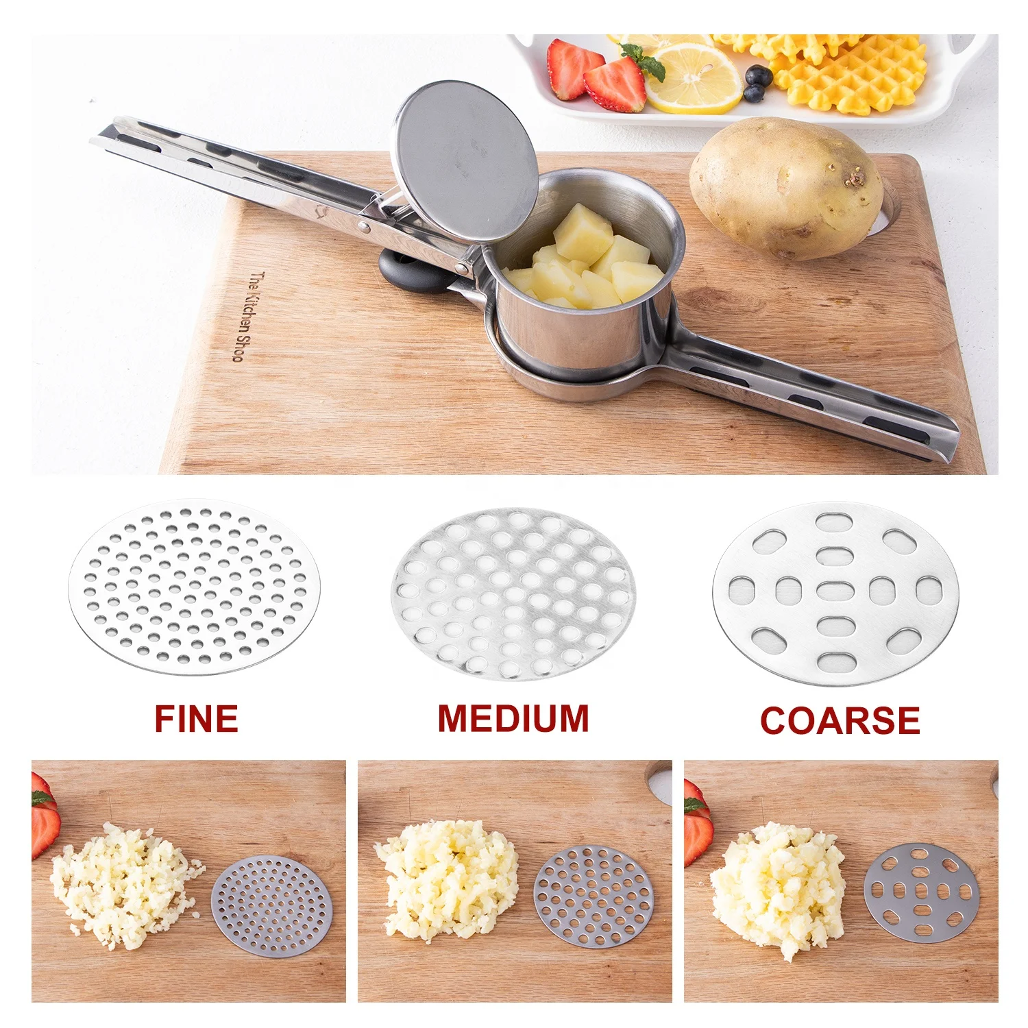 
Amazon Hot-sale Stainless Steel Lemon Juicer Squeezer Potato Masher Potato Ricer Press 