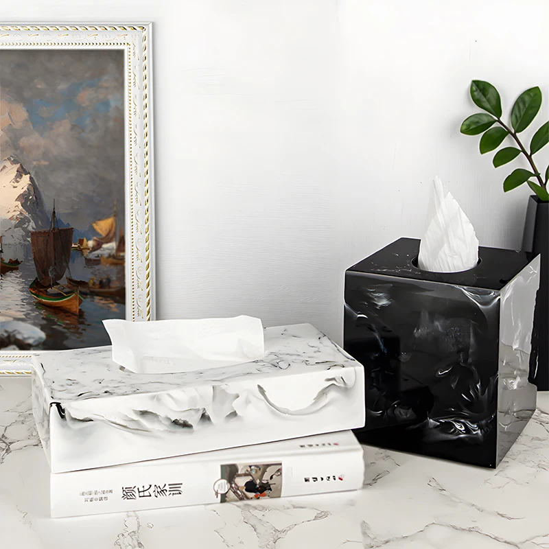 Marble White Tissue Box Cover Rectangular Resin Tissue Box Holders Tissue dispenser