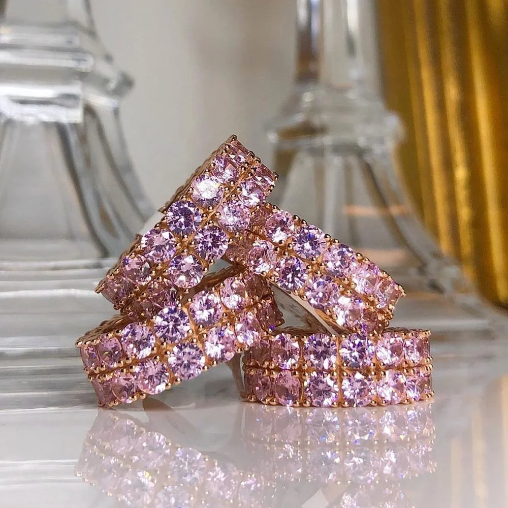rose gold pink cubic zirconia cz double row cubic zirconia cz eternity engagement band ring