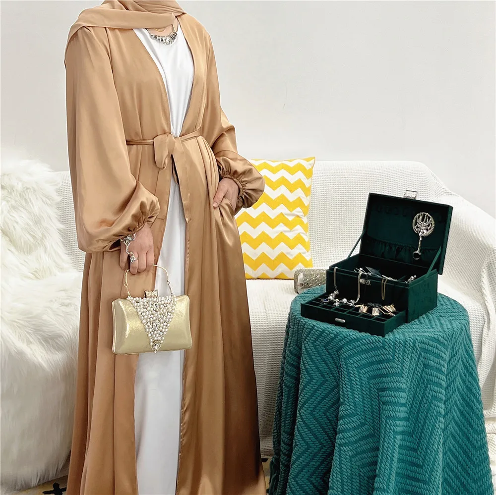 Wholesale Dubai Tutkish Afghan Jibab Arab Kaftan Long Satin Chiffon Islamic Modes Abaya Dresses Traditional Muslim Clothing
