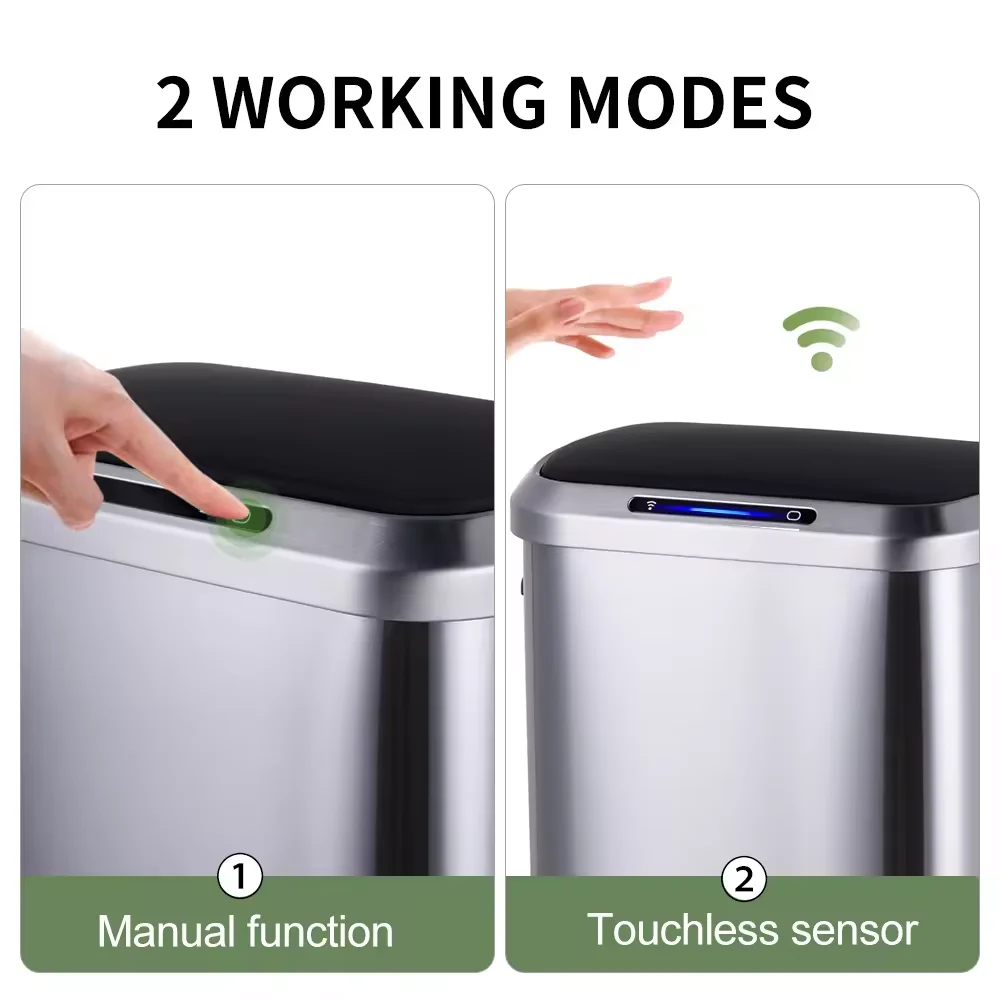 Big Capacity Smart Sensor dustbin no touch trash bin kitchen Stainless steel rubbish collect
