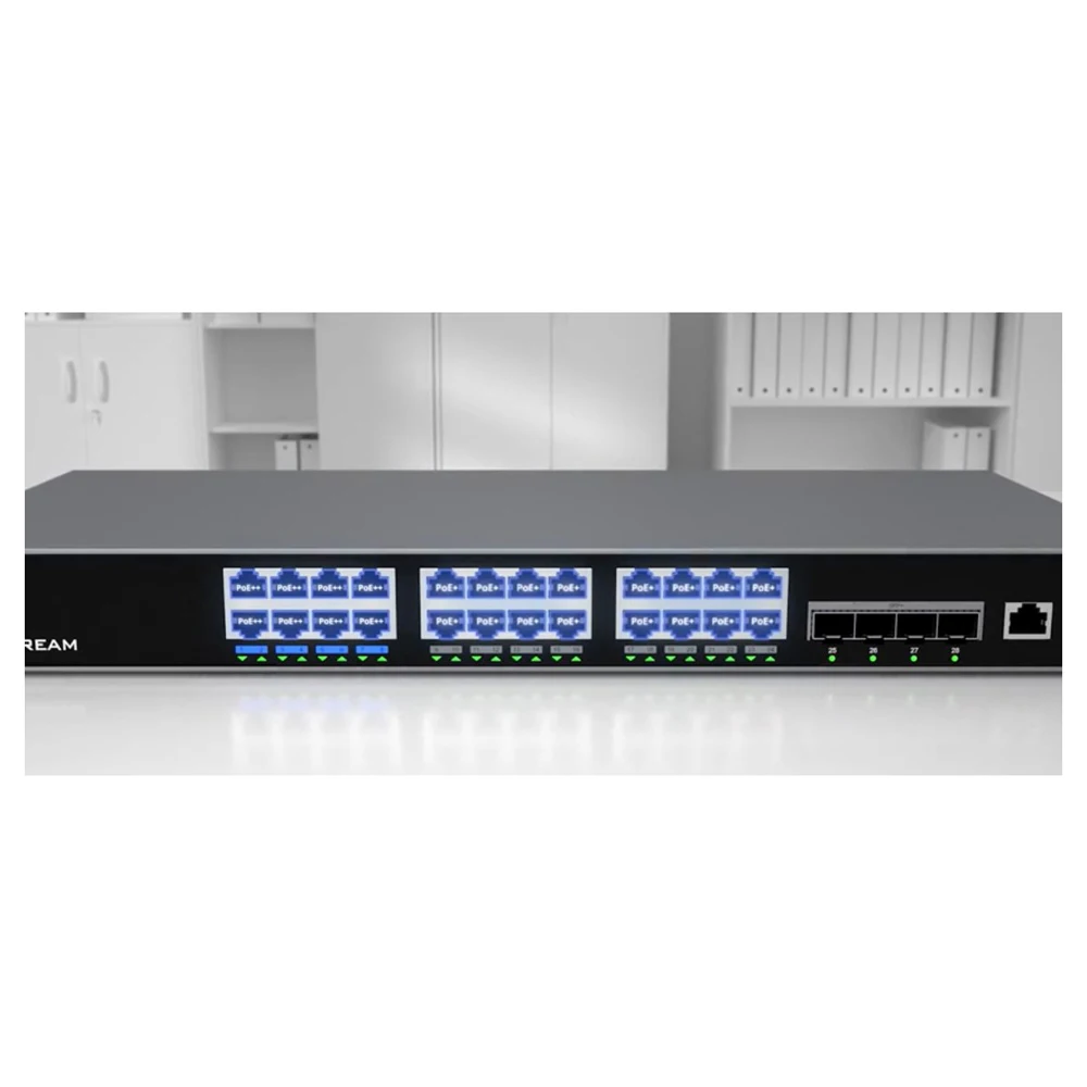 24 Gigabit Ethernet  ports,support PoE++  and 2/4 10Gigabit SFP+ ports ,Grandstream Layer 3 switch GWN7613P