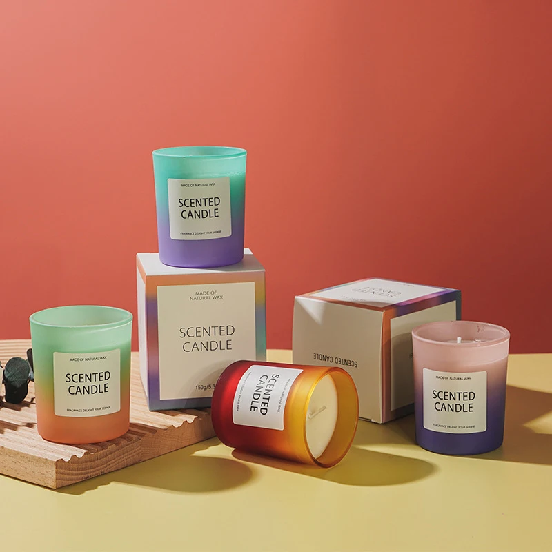 2022 New product decorative soy wax Organic Vanilla Lavender Fragrance scented candle in colorful glass jar tin gift box