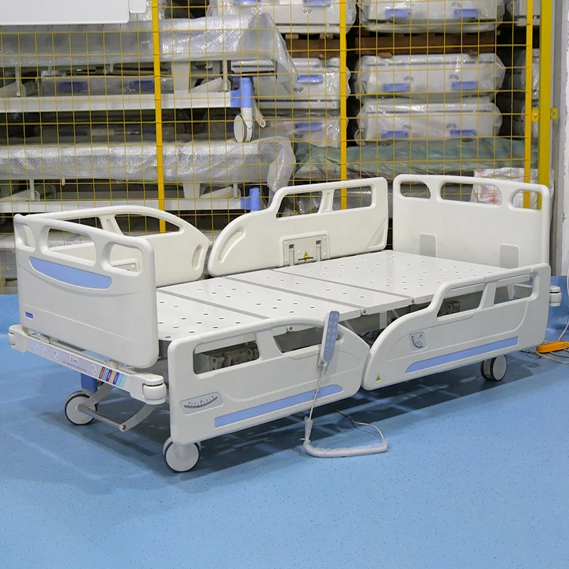 5 function bed metal hospital furniture patient bed White blue Medical nursing care bed