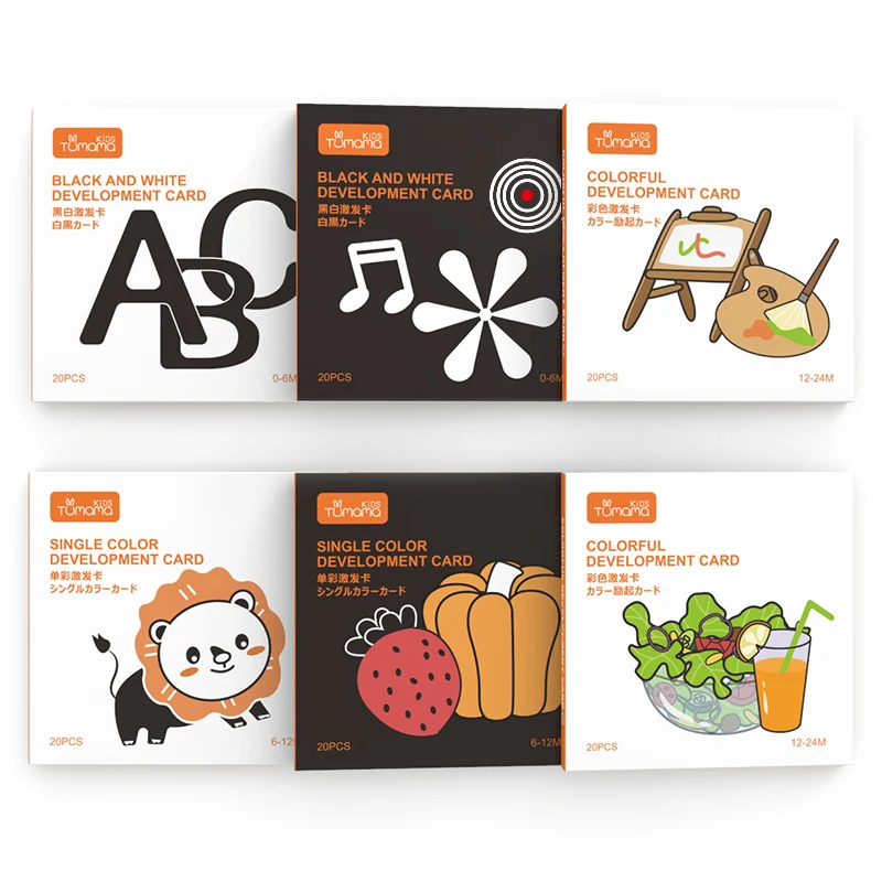 Tumama Kids 40PCS Printed PVC Toddler Flash Baby Cards Toy Educational Black White Learning Memory Flash Cards for Baby