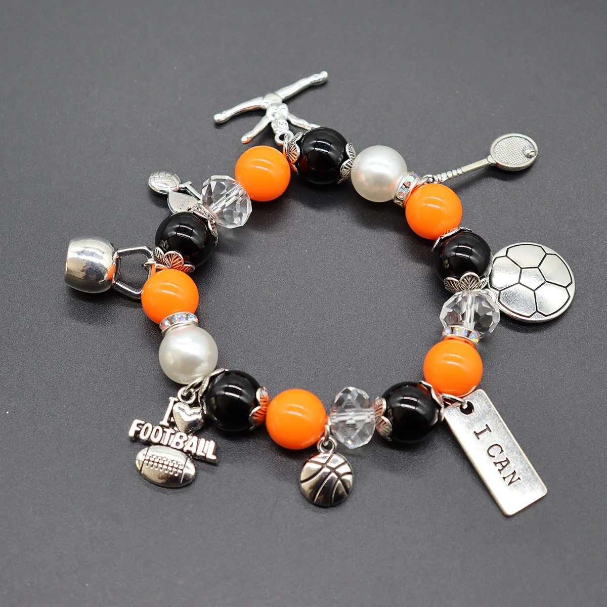 new hot-selling team jewelry elastic beaded bracelet football basketball rugby bracelet unisex sport NFL bracelet