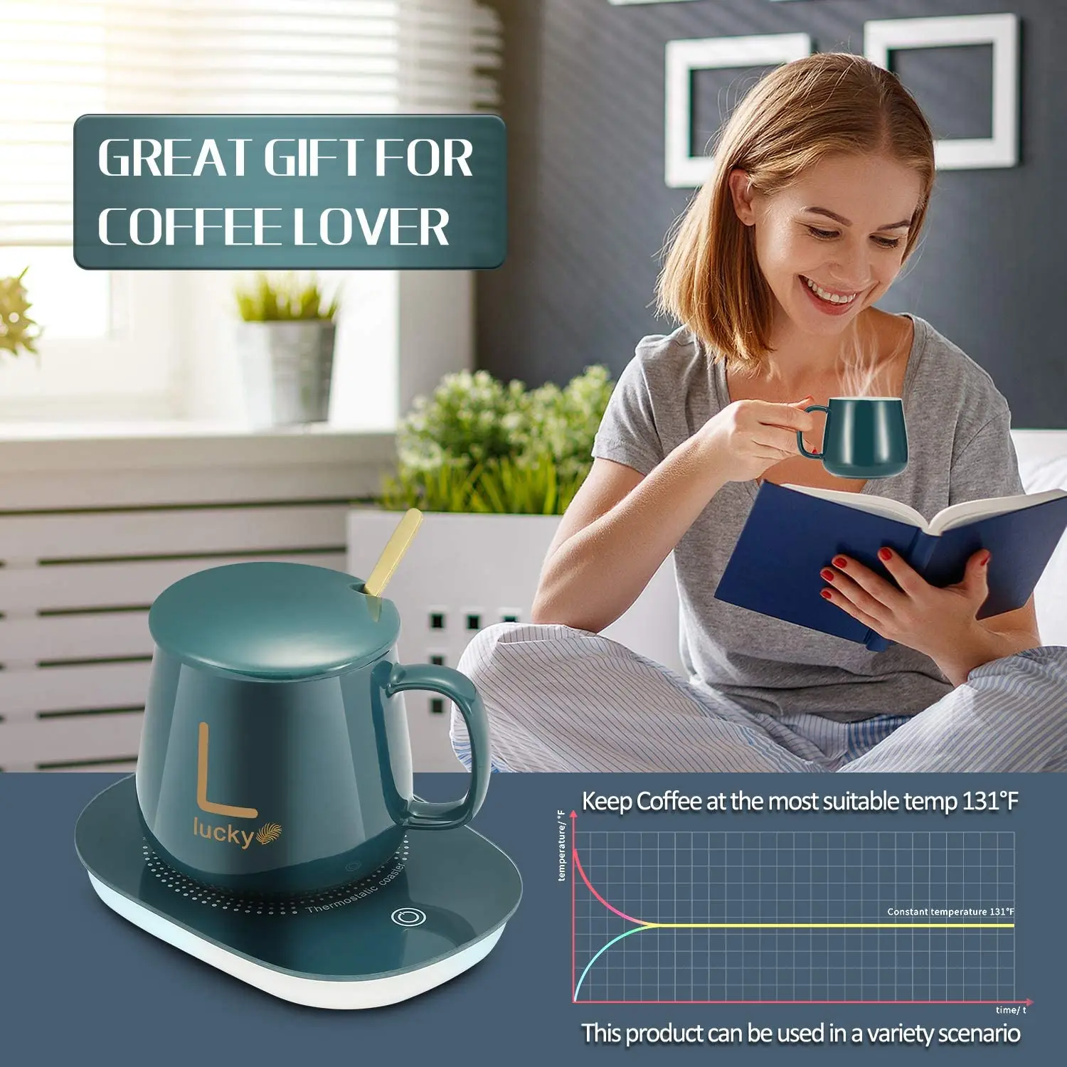 Electric elegant ceramic coffee mug warmer set for desk