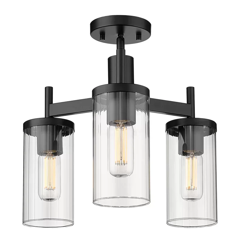 Modern Farmhouse Luminous 3-Light Cylinder Clear Glass Small Semi Flush Mount Ceiling Light Fixtures