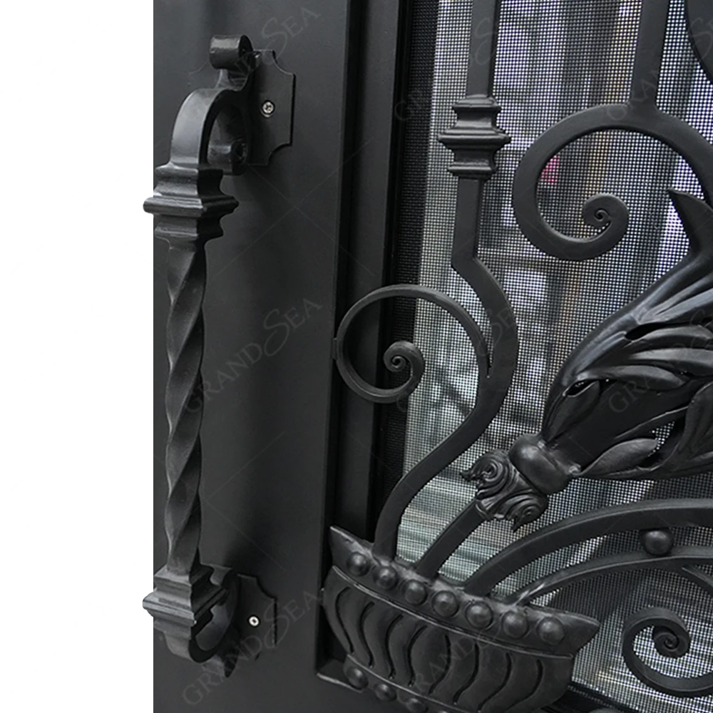 Superior Quality Double Cast Iron Grill Entrance Door For Residence Modern Design External Entrance Arched Wrought Iron Door