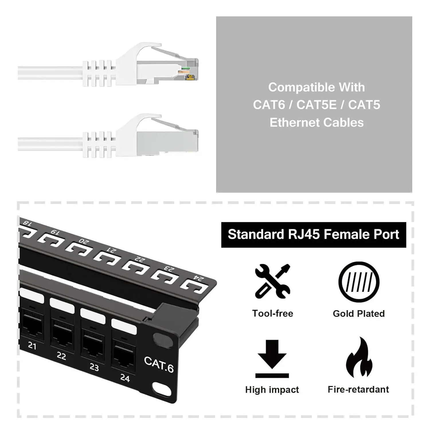 24 Port With Zinc Alloy CAT7 Shield RJ45 Keystone Jack STP Patch Panel Patch Panel Networking Rack Cabinet Lan Cable Patch Panel