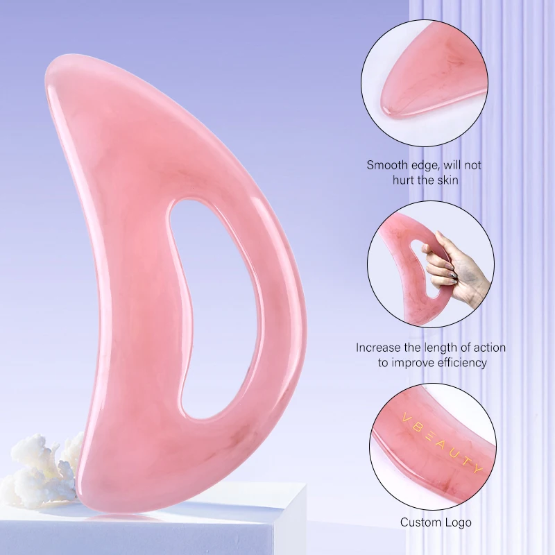 Personalized Pink Color Resin Body Massage Large Guasha Board Wholesale LOW MOQ Back Healthcare Big Gua Sha Tool With Handle