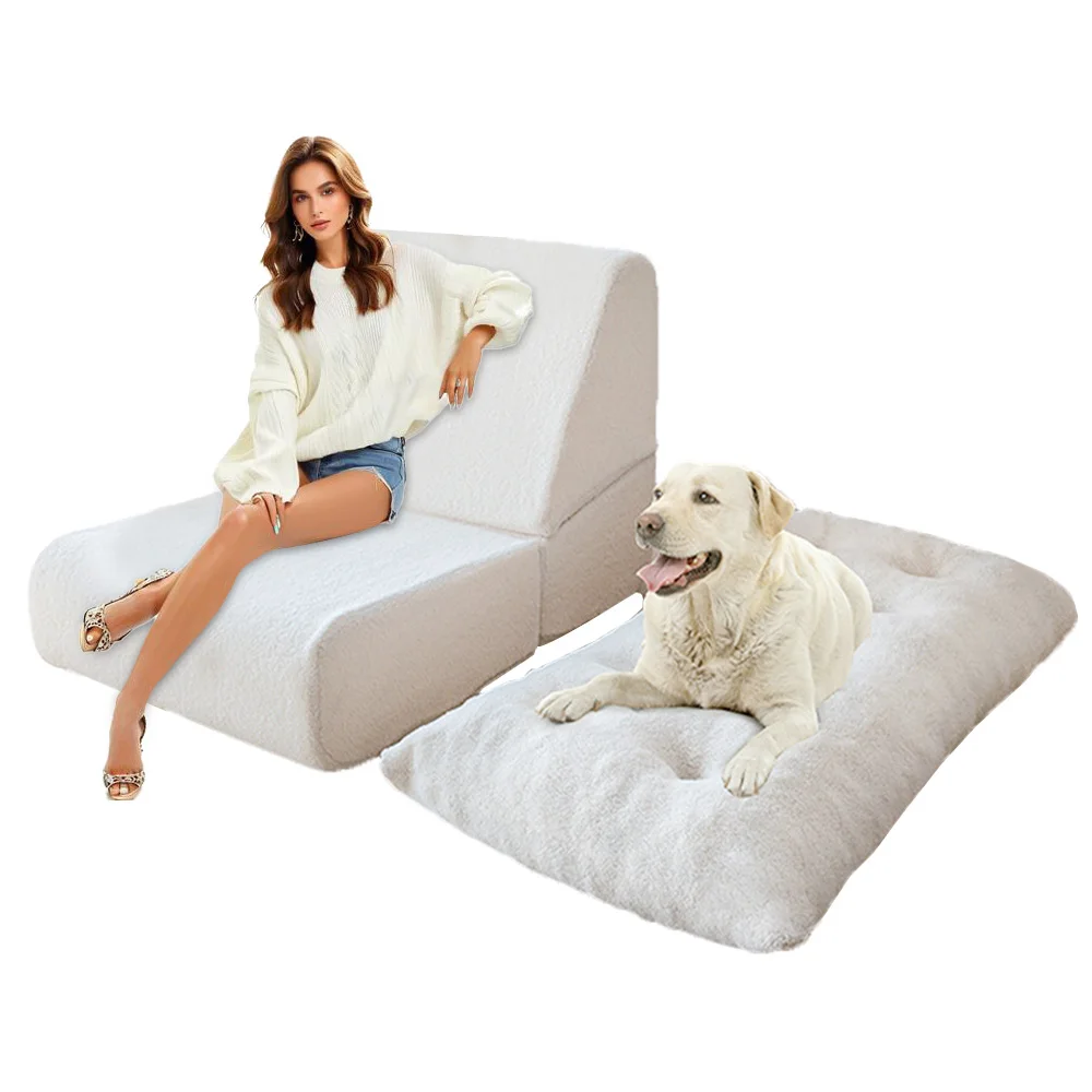 Portable Folding Sofa Bed Convertible Chair with Back Support Boucle Floor Couch for Living Room Fold out Couch Bench