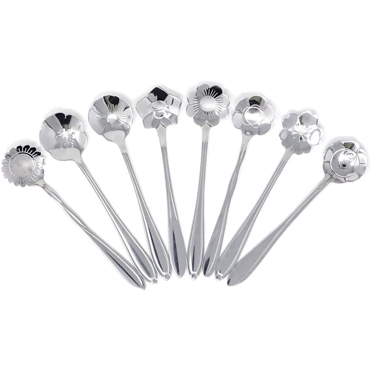 Stainless Steel Tableware Creative Japan Style Utensils Flower Floral Small Coffee Sugar Dessert Spoon Tea Spoon