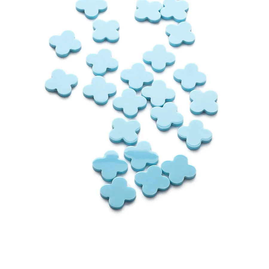 Natural blue agate stone Factory processing, cutting Smooth flat Four leaf clover shape blue onyx for jewelry synthesis