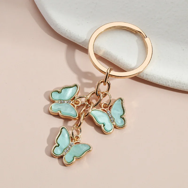 Rhinestone Butterfly Keychain Cute Key Ring Oil Dripping Flying Animals Key Chains For Women Girls Handbag Accessories Handmade