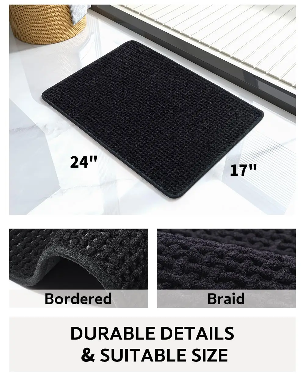 Quick Drying Chenille Bath Mat Rubber Backing Bathroom Rugs Non Slip Bath Mats for Bathroom Super Absorbent Bath Rugs