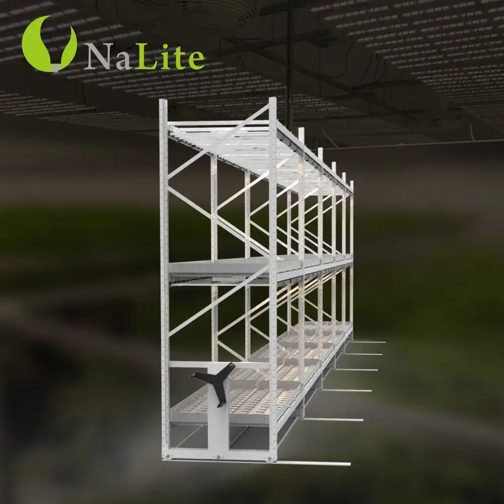 Horticulture Mobile Vertical Grow Rack With Trays And Led Grow Light For Indoor Plants
