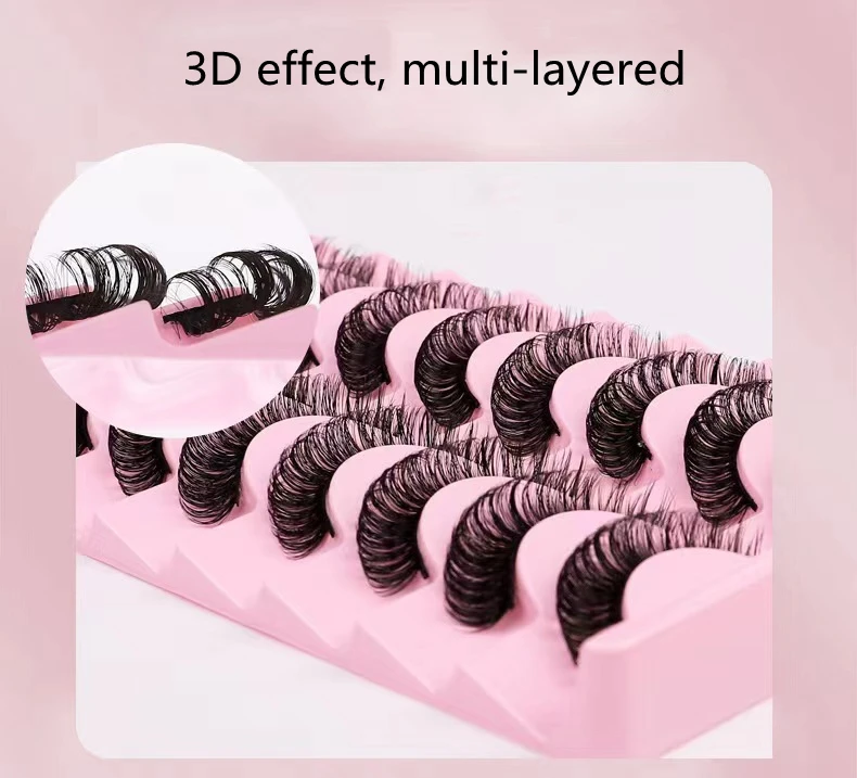 Pinky Leem Wholesale Handmade Fluffy Best Selling Dramatic 25mm 10 Pairs Pack 3D Silk Russian Eyelashes D DD Curl Strip Lashes