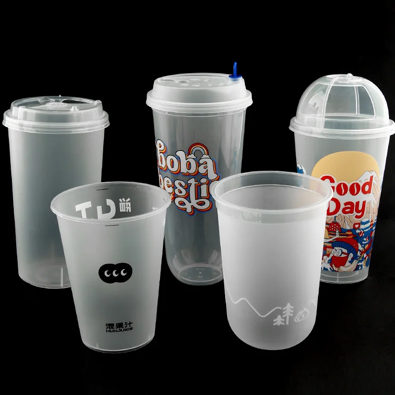 Custom logo Wholesale U-shaped 16OZ 32OZ PP Bubble Tea Milktea Boba Plastic Cups With Lid