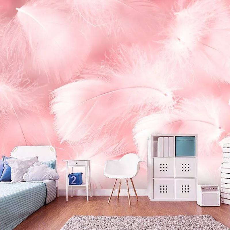 3D Pink Feather decorate Wallpaper Mural for office/Live broadcasting room