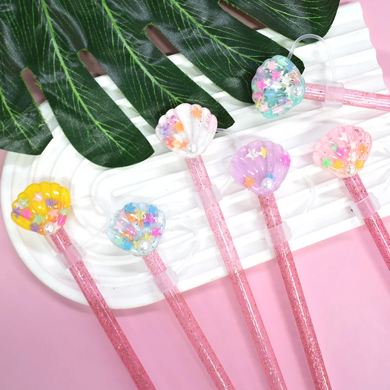 Wholesale 8mm Resin Shell Translucent Blingbling Straw Toppers Concha Straw Covers For Tumbler Accessories For Glass Bottle