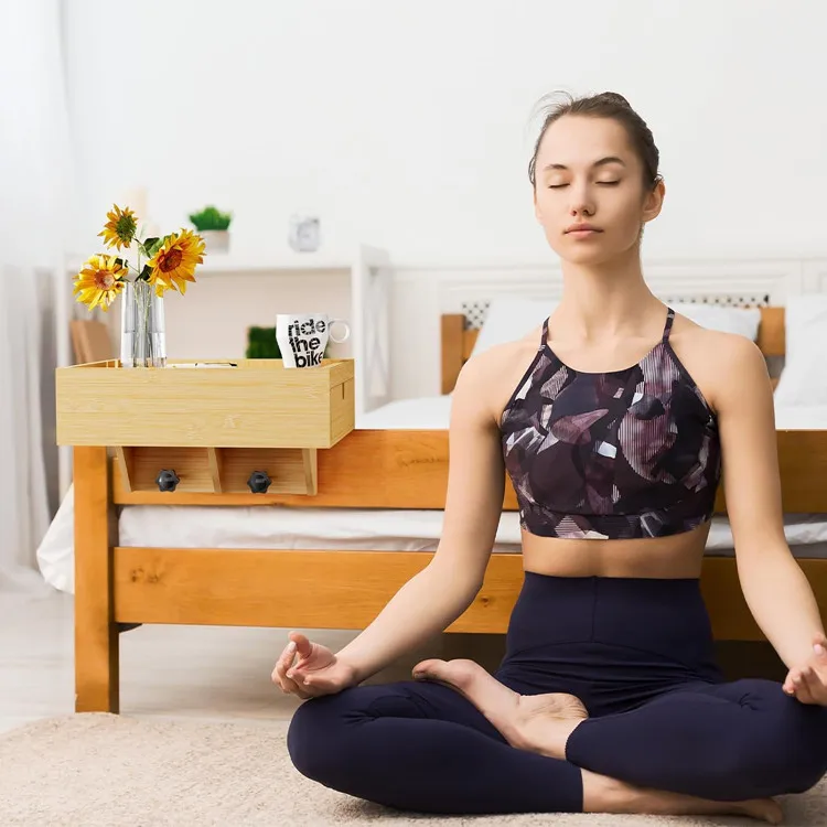 Custom Single Bed Side Table Floating Nightstand Organizer Storage Adjustable Bamboo Bedside Shelf For Bed Top Bunk