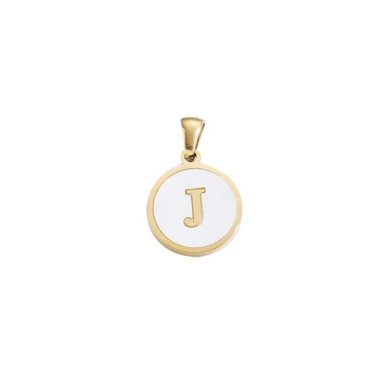 Stainless steel 18k gold plated natural mother of pearl shell coin shape A-Z alphabet letter initial pendant necklace For Women